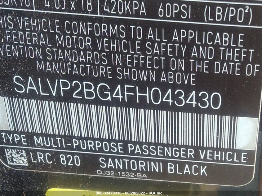 2015 LAND ROVER RANGE ROVER EVOQUE PURE PLUS SALVP2BG4FH043430