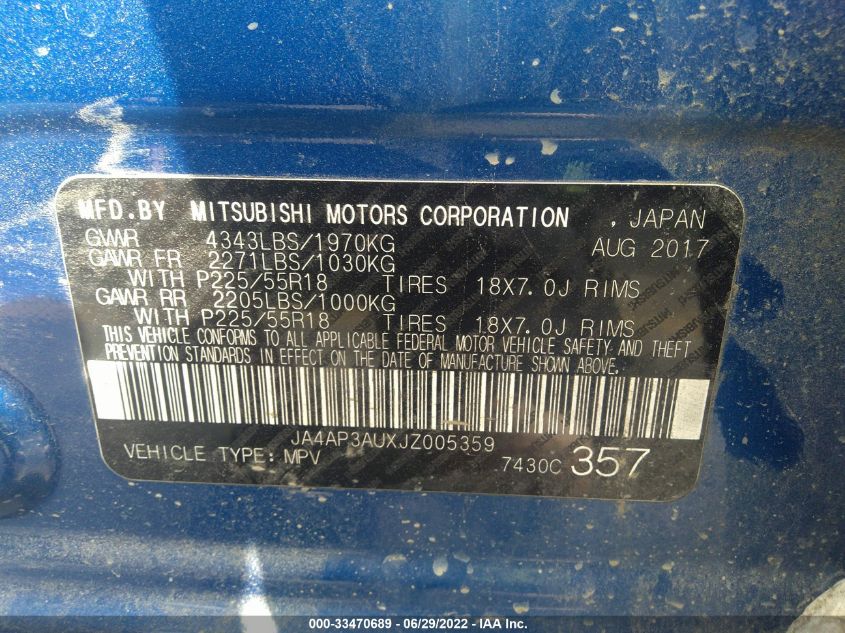 2018 MITSUBISHI OUTLANDER SPORT 2.0 JA4AP3AUXJZ005359