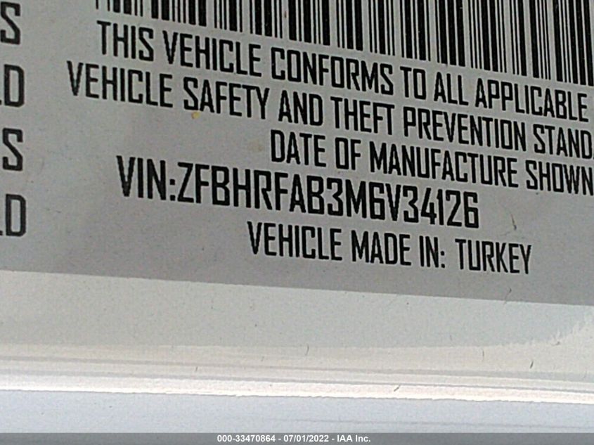 2021 RAM PROMASTER CITY TRADESMAN ZFBHRFAB3M6V34126