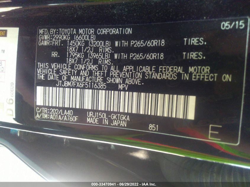 2015 LEXUS GX 460 JTJBM7FX6F5116385