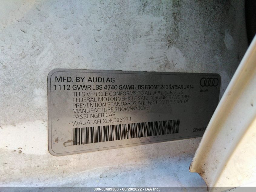 2013 AUDI A4 PREMIUM WAUAFAFLXDN033071