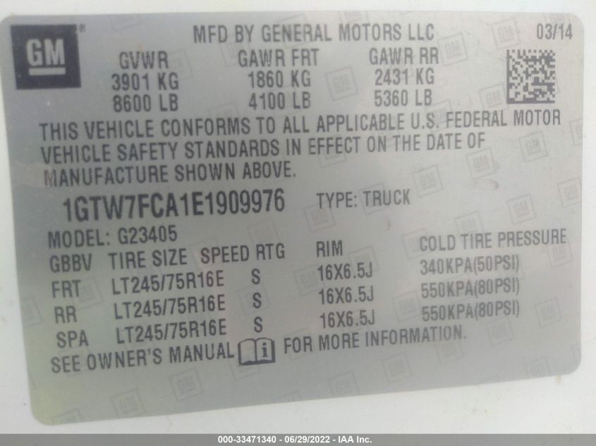 2014 GMC SAVANA CARGO VAN 1GTW7FCA1E1909976