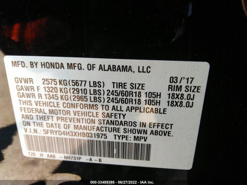 2017 ACURA MDX 5FRYD4H3XHB031975