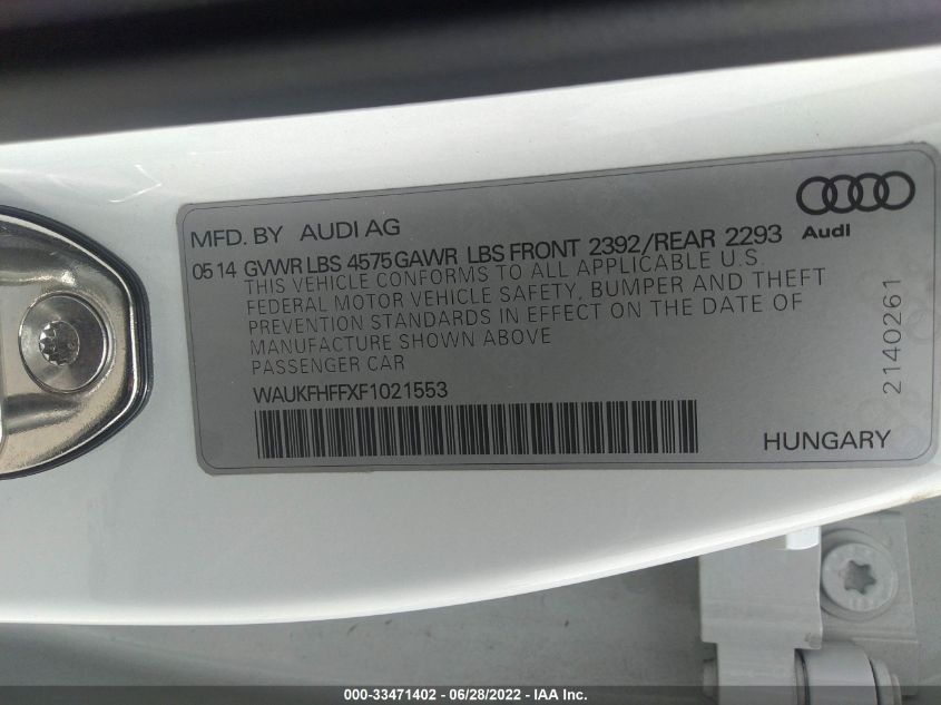 2015 AUDI A3 2.0T PRESTIGE WAUKFHFFXF1021553