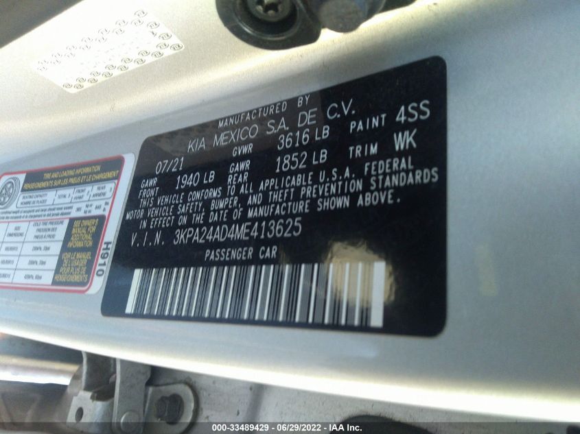 2021 KIA RIO LX 3KPA24AD4ME413625