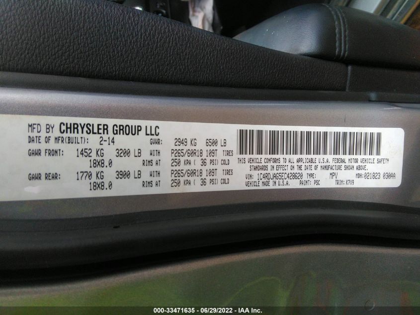 2014 DODGE DURANGO SXT 1C4RDJAG5EC428620