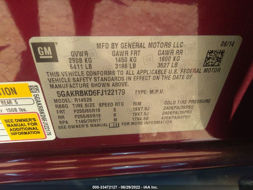2015 BUICK ENCLAVE LEATHER 5GAKRBKD6FJ122179