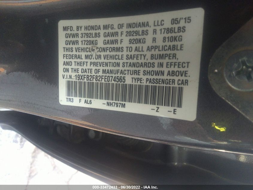 2015 HONDA CIVIC EX 19XFB2F82FE074565