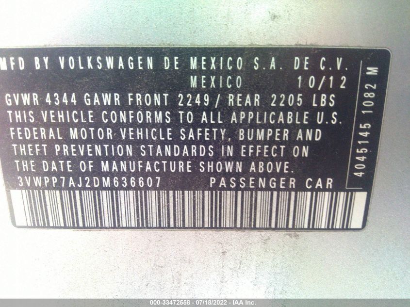 2013 VOLKSWAGEN JETTA SPORTWAGEN S 3VWPP7AJ2DM636607