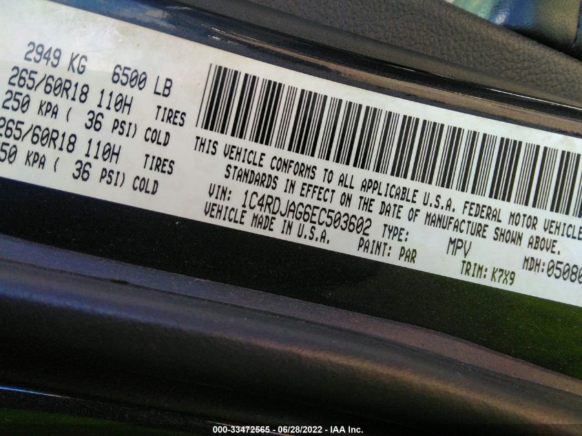 2014 DODGE DURANGO SXT 1C4RDJAG6EC503602