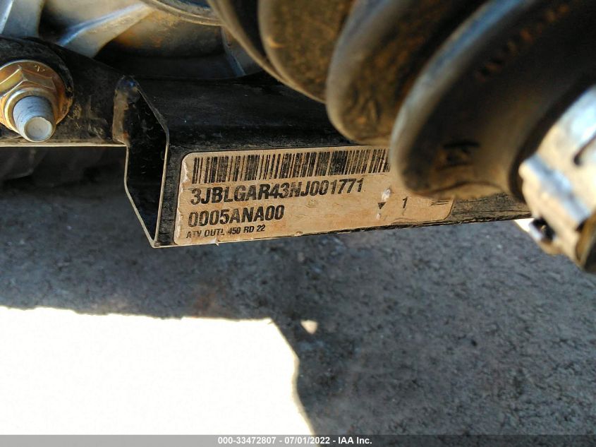2022 CAN-AM OUTLANDER 450/450 DPS 3JBLGAR43NJ001771