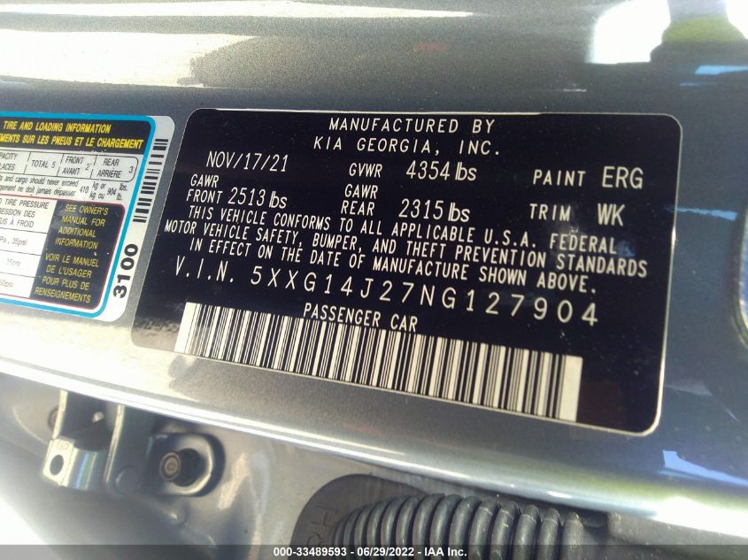 2022 KIA K5 LXS 5XXG14J27NG127904
