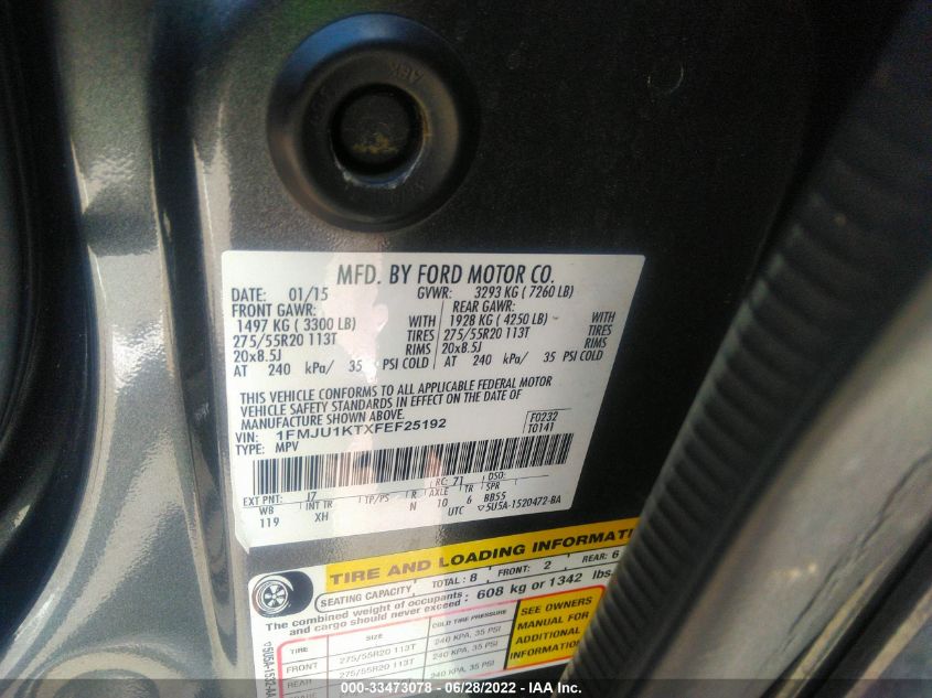2015 FORD EXPEDITION LIMITED 1FMJU1KTXFEF25192