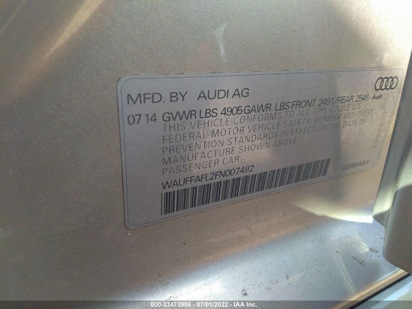 2015 AUDI A4 PREMIUM PLUS WAUFFAFL2FN007492