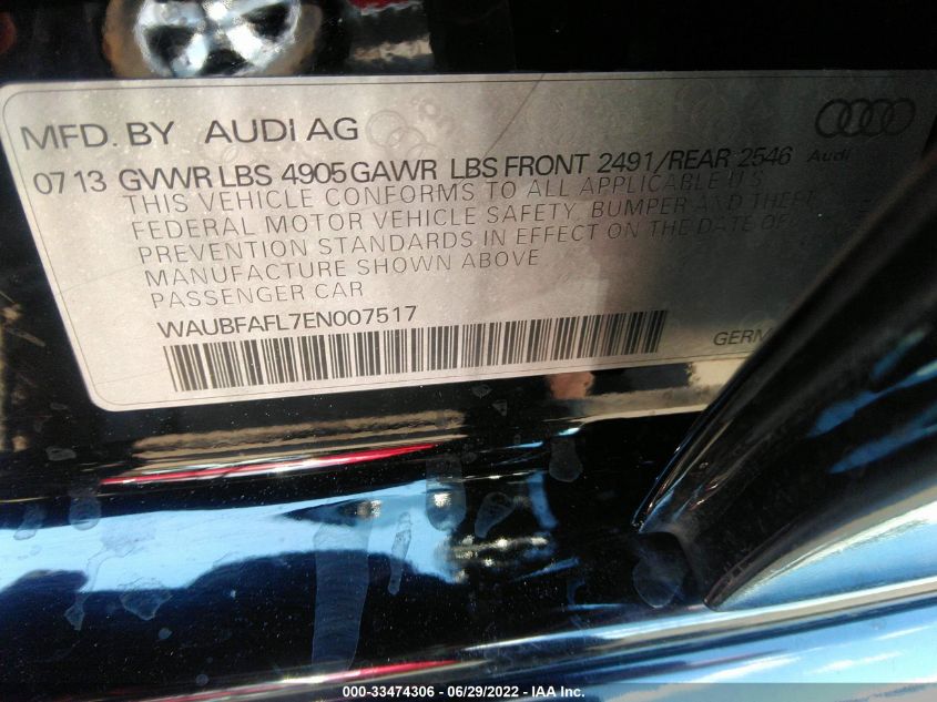 2014 AUDI A4 PREMIUM WAUBFAFL7EN007517