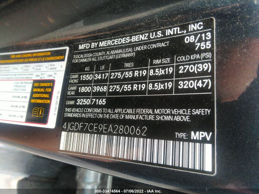 2014 MERCEDES-BENZ GL-CLASS GL 450 4JGDF7CE9EA280062