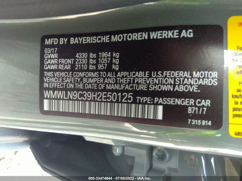 2017 MINI CLUBMAN COOPER S WMWLN9C39H2E50125
