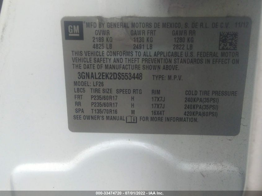 2013 CHEVROLET CAPTIVA SPORT FLEET LS 3GNAL2EK2DS553448