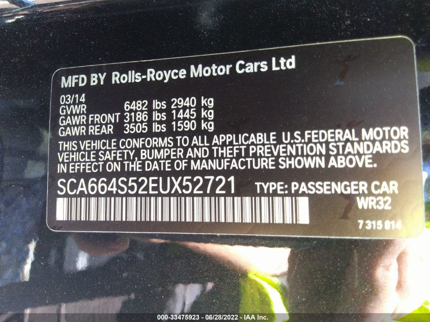 2014 ROLLS-ROYCE GHOST SCA664S52EUX52721