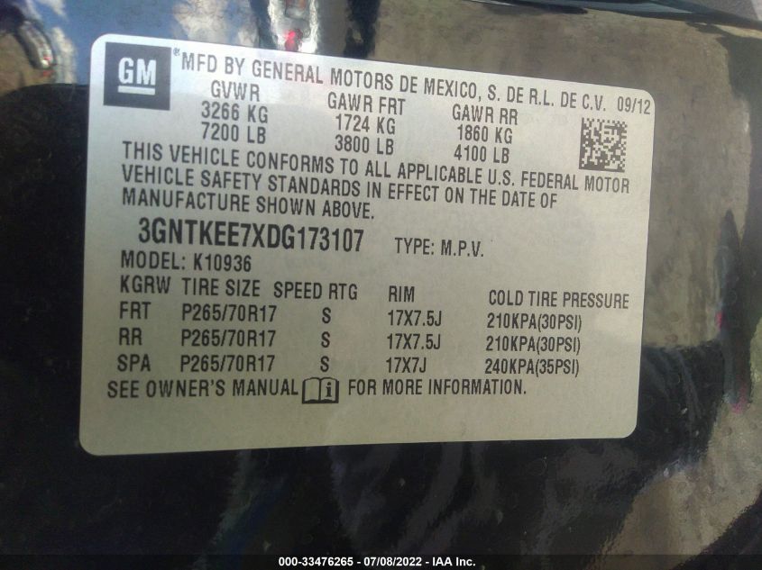 2013 CHEVROLET AVALANCHE LS 3GNTKEE7XDG173107
