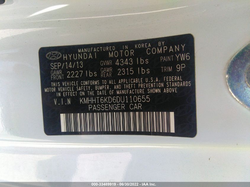 2013 HYUNDAI GENESIS COUPE 2.0T KMHHT6KD6DU110655