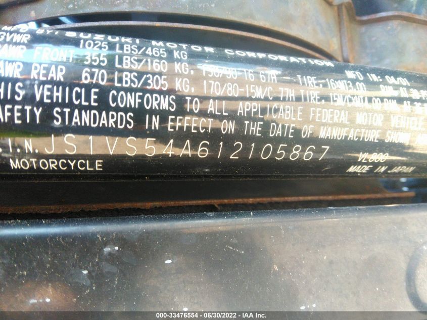 2001 SUZUKI VL800 JS1VS54A612105867