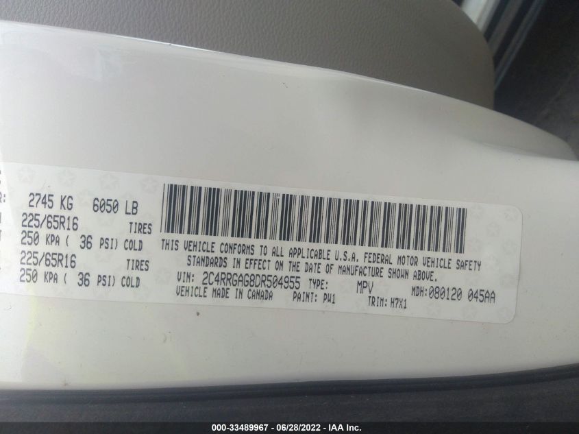 2013 RAM CARGO VAN TRADESMAN 2C4RRGAG8DR504955