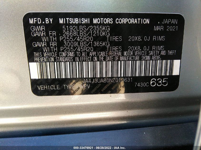2022 MITSUBISHI OUTLANDER SE JA4J3UA80NZ010631