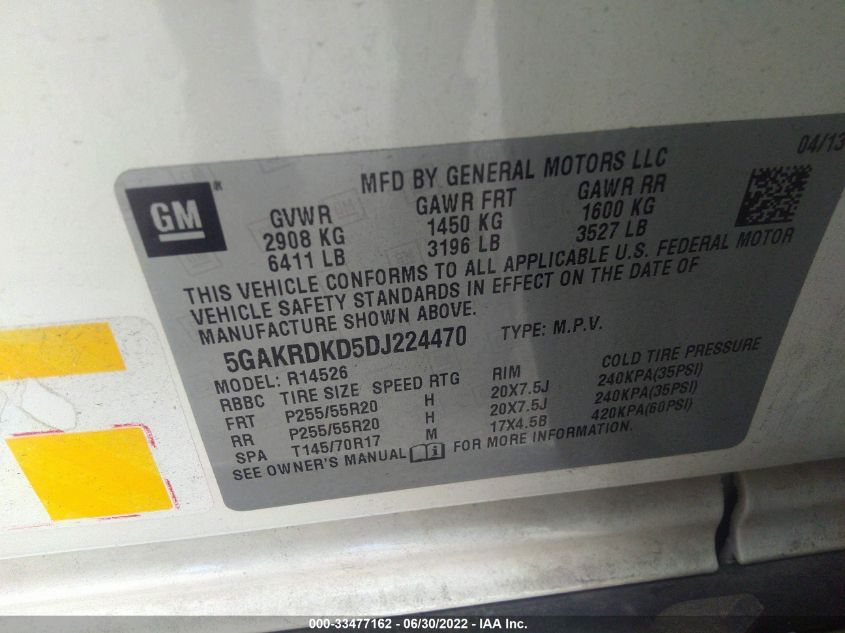2013 BUICK ENCLAVE 5GAKRDKD5DJ224470