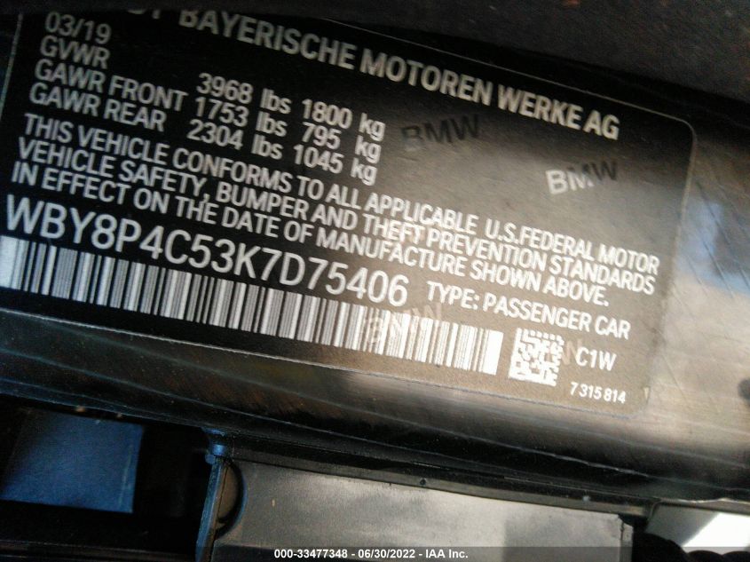 2019 BMW I3 WBY8P4C53K7D75406