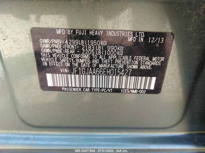 2014 SUBARU IMPREZA SEDAN JF1GJAA66EH015427