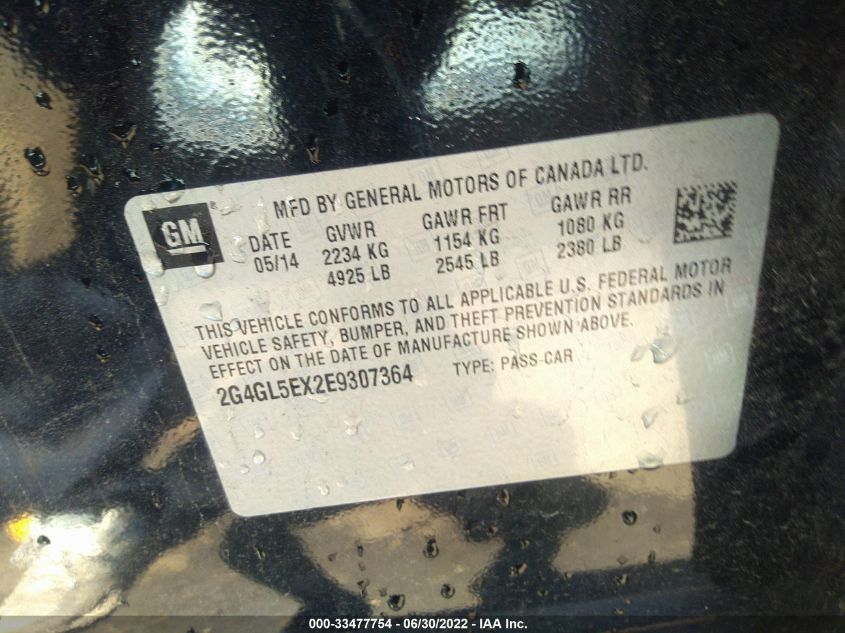 2014 BUICK REGAL 2G4GL5EX2E9307364