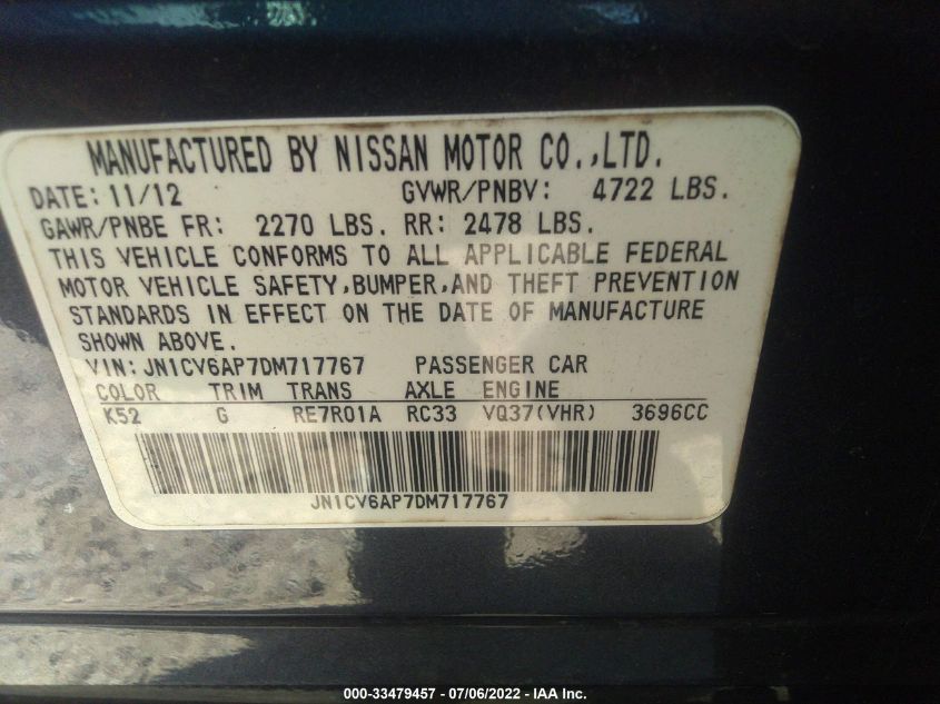 2013 INFINITI G37 SEDAN JOURNEY JN1CV6AP7DM717767