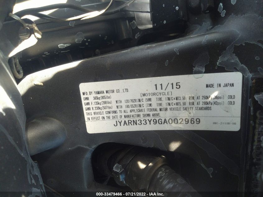 2016 YAMAHA FZ09 C JYARN33Y9GA002969