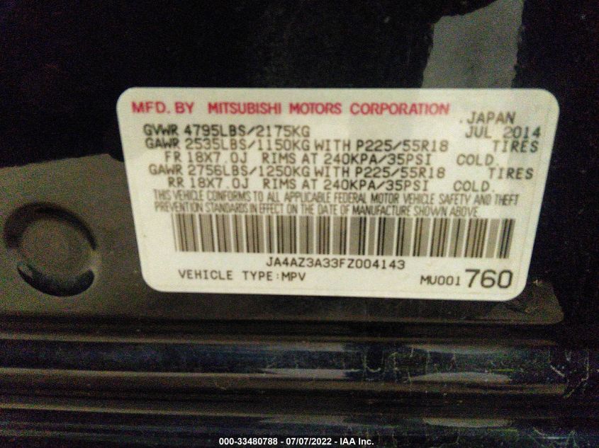 2015 MITSUBISHI OUTLANDER SE JA4AZ3A33FZ004143
