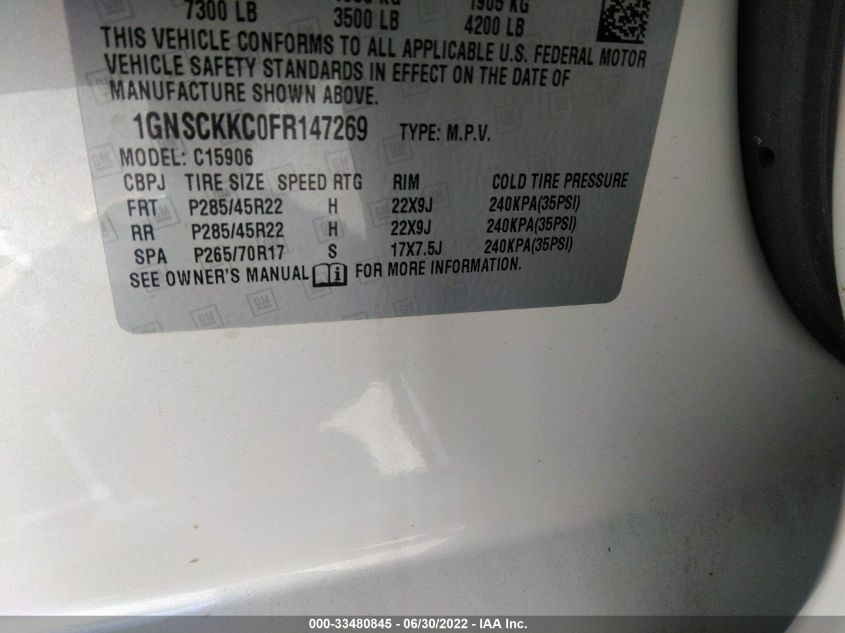 2015 CHEVROLET SUBURBAN LTZ 1GNSCKKC0FR147269