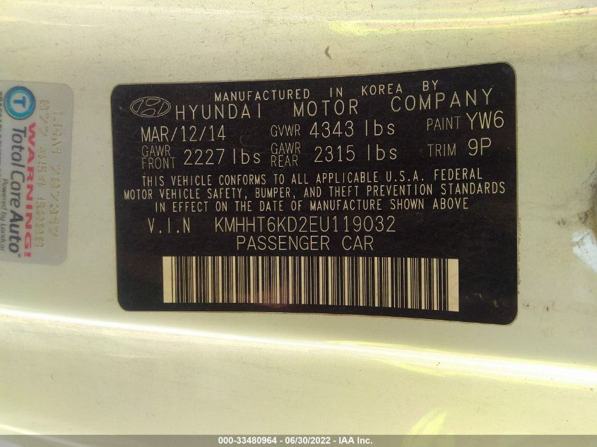 2014 HYUNDAI GENESIS COUPE 2.0T PREMIUM KMHHT6KD2EU119032