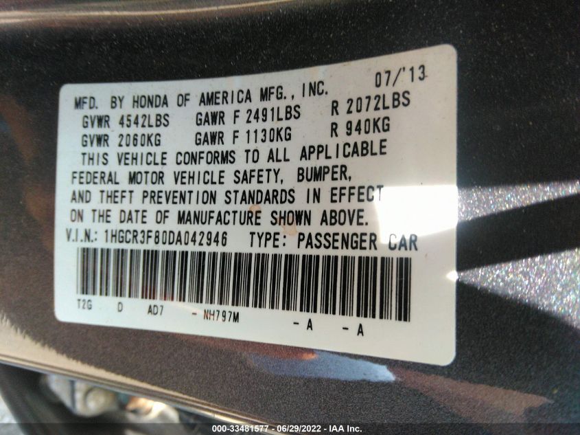 2013 HONDA ACCORD SDN EX-L 1HGCR3F80DA042946