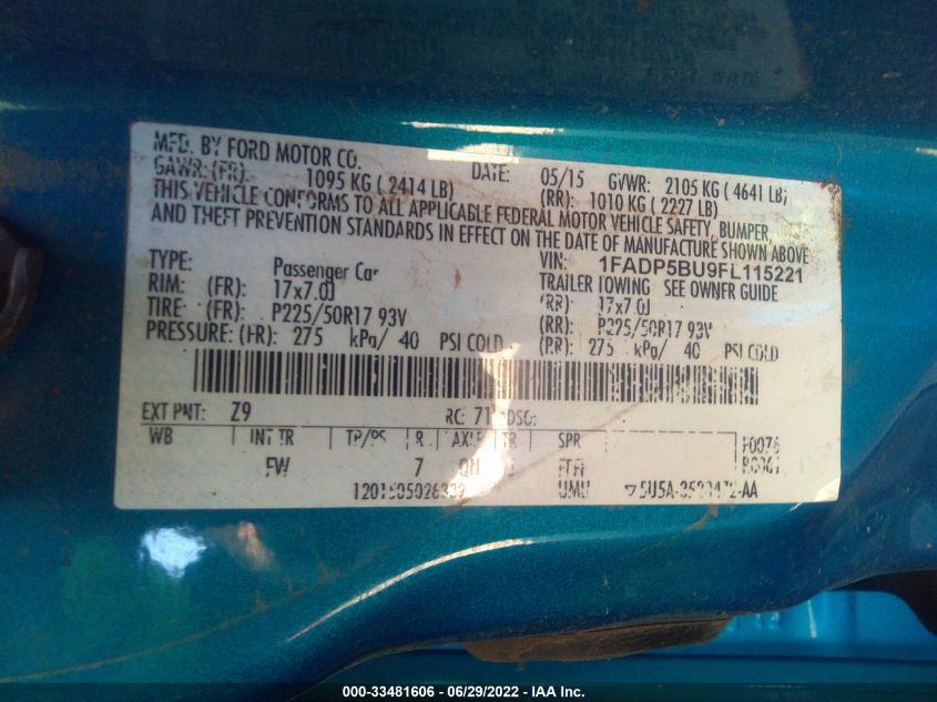 2015 FORD C-MAX HYBRID SEL 1FADP5BU9FL115221