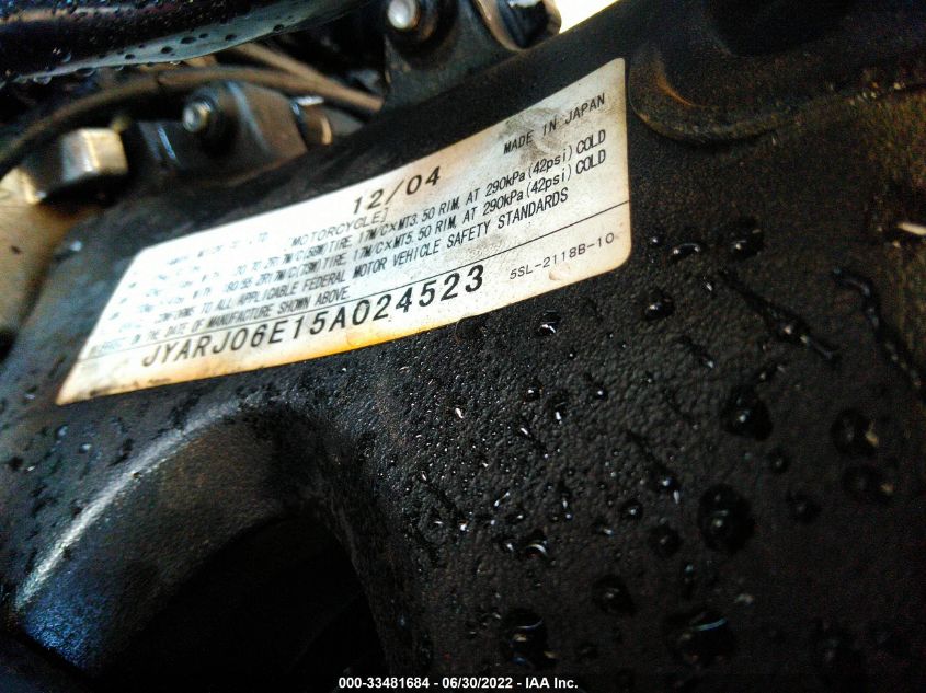2005 YAMAHA YZFR6 L JYARJ06E15A024523