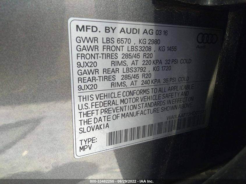 2017 AUDI Q7 PREMIUM PLUS WA1LAAF73HD011335