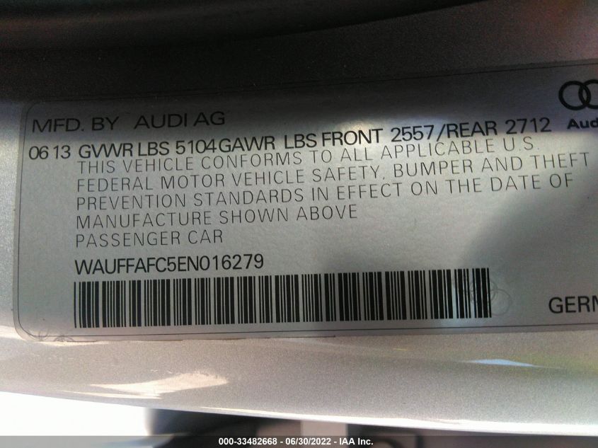 2014 AUDI A6 2.0T PREMIUM WAUFFAFC5EN016279