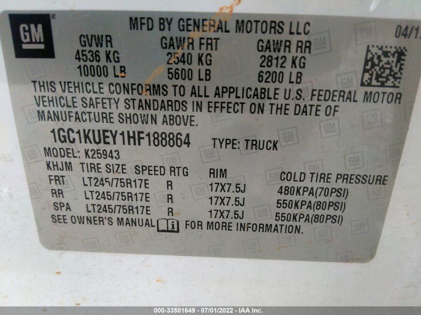 2017 CHEVROLET SILVERADO 2500HD WORK TRUCK 1GC1KUEY1HF188864