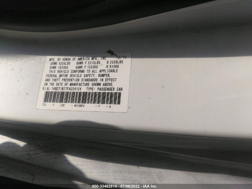 2015 HONDA ACCORD COUPE EX 1HGCT1B77FA004104