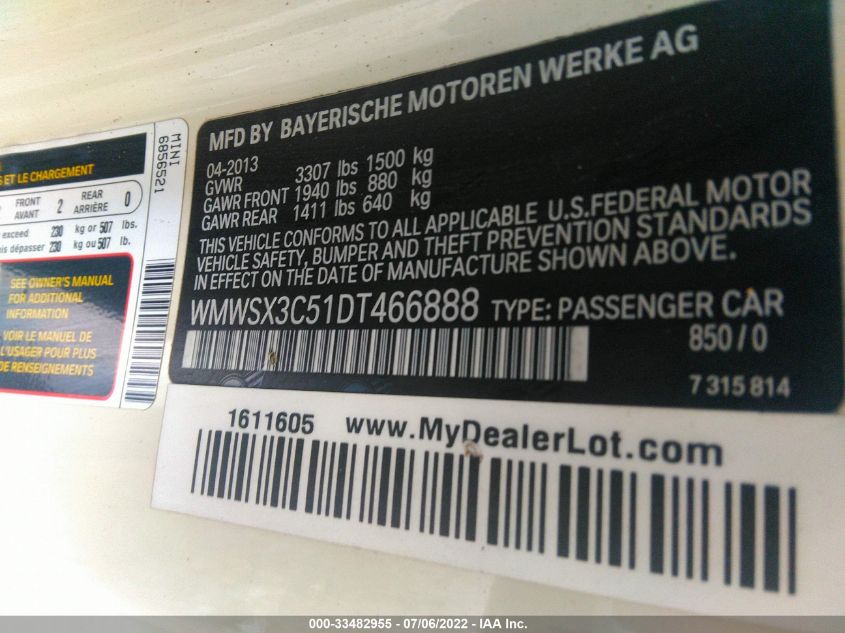 2013 MINI COOPER COUPE S WMWSX3C51DT466888