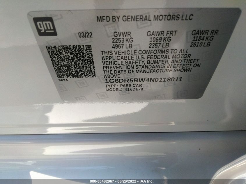 2022 CADILLAC CT5-V 1G6DR5RW4N0118011