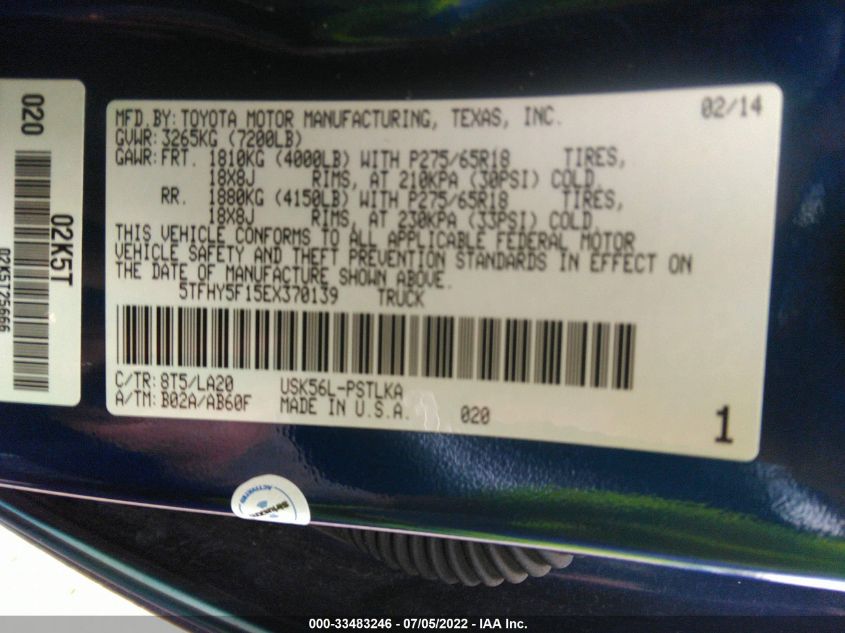 2014 TOYOTA TUNDRA 4WD TRUCK LTD 5TFHY5F15EX370139