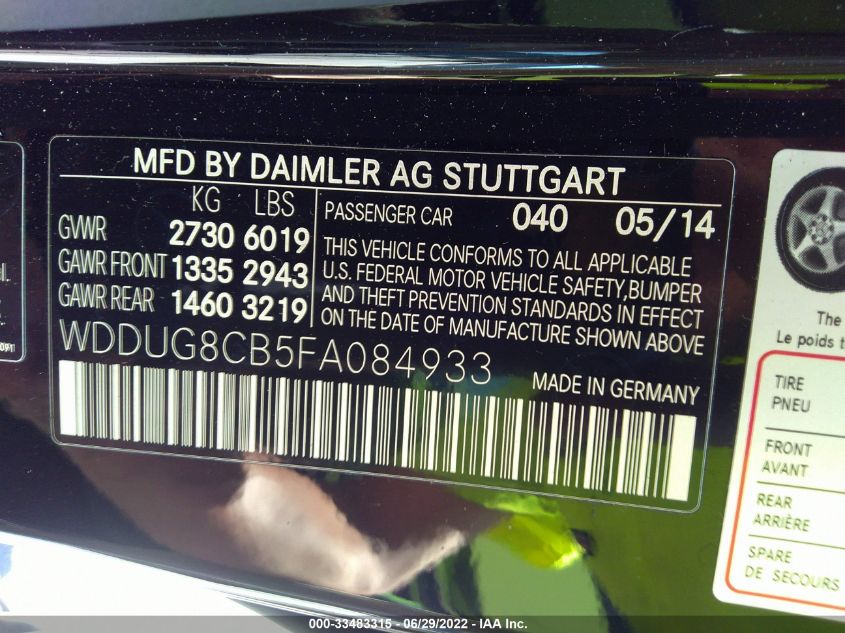 2015 MERCEDES-BENZ S-CLASS S 550 WDDUG8CB5FA084933