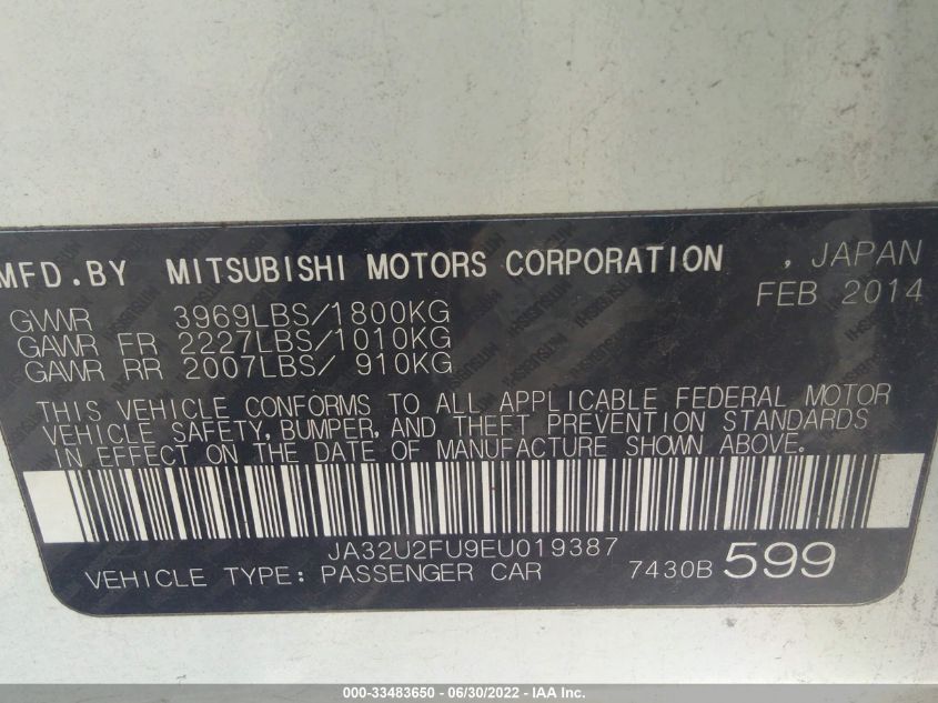 2014 MITSUBISHI LANCER ES JA32U2FU9EU019387