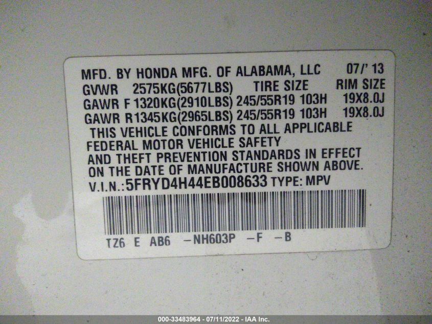 2014 ACURA MDX TECH PKG 5FRYD4H44EB008633